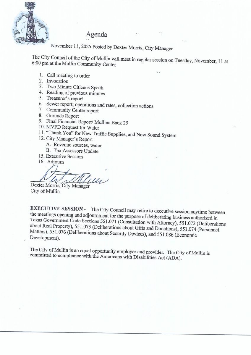 November 25 Agenda